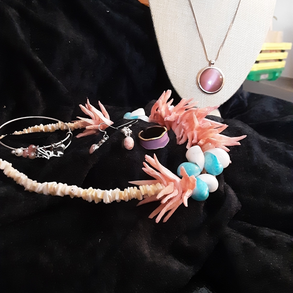 Shell necklace, bracelet and earrings set